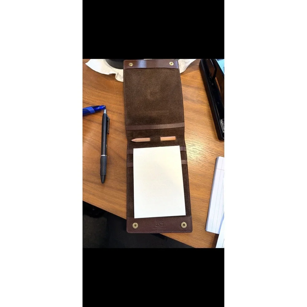 IL BISONTE Brown Italian LEATHER Note Pad Holder Made In Italy Pebbled Leather